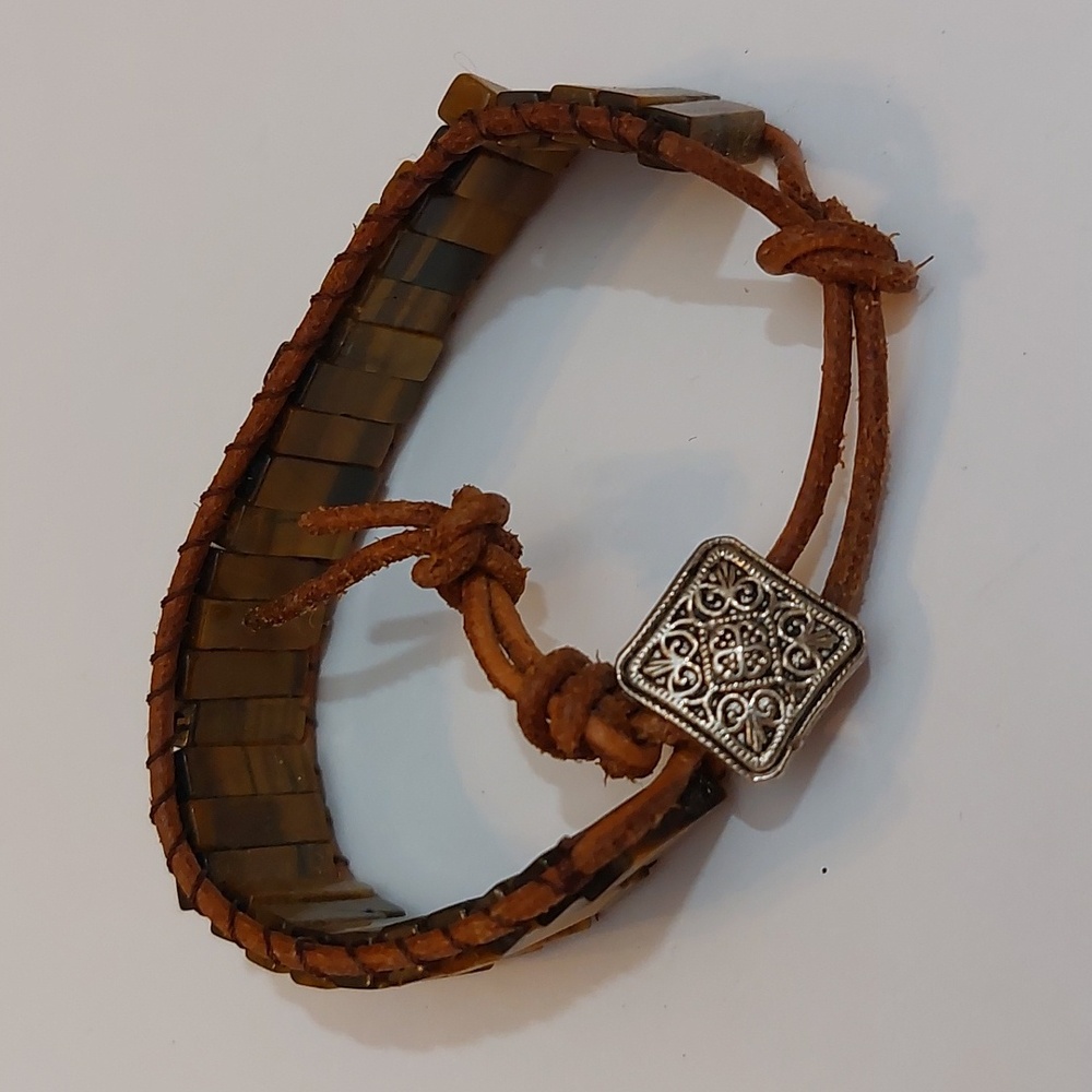 Bohemian Tigers Eye Bar Beads Faux leather Wrap Bracelet - Picture 3 of 5